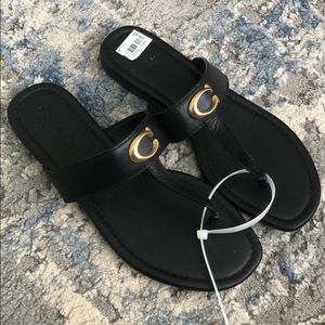 Brand new black leather coach sandals